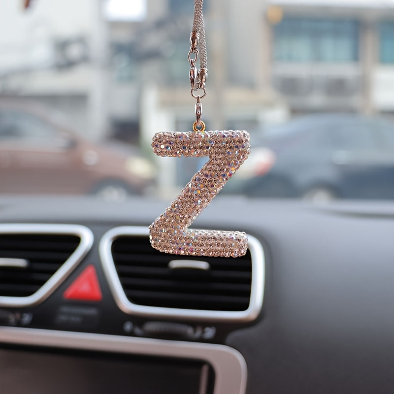 Crystal Bling Alphabet Letter Pendant for Vehicle Mirror - Durable Metal Material