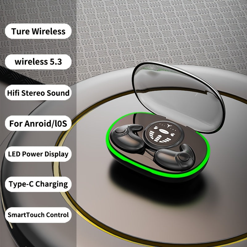 Ultra-thin wireless headphones with touch control and high-fidelity sound, comfortable fit for both men and women, wireless charging box included.