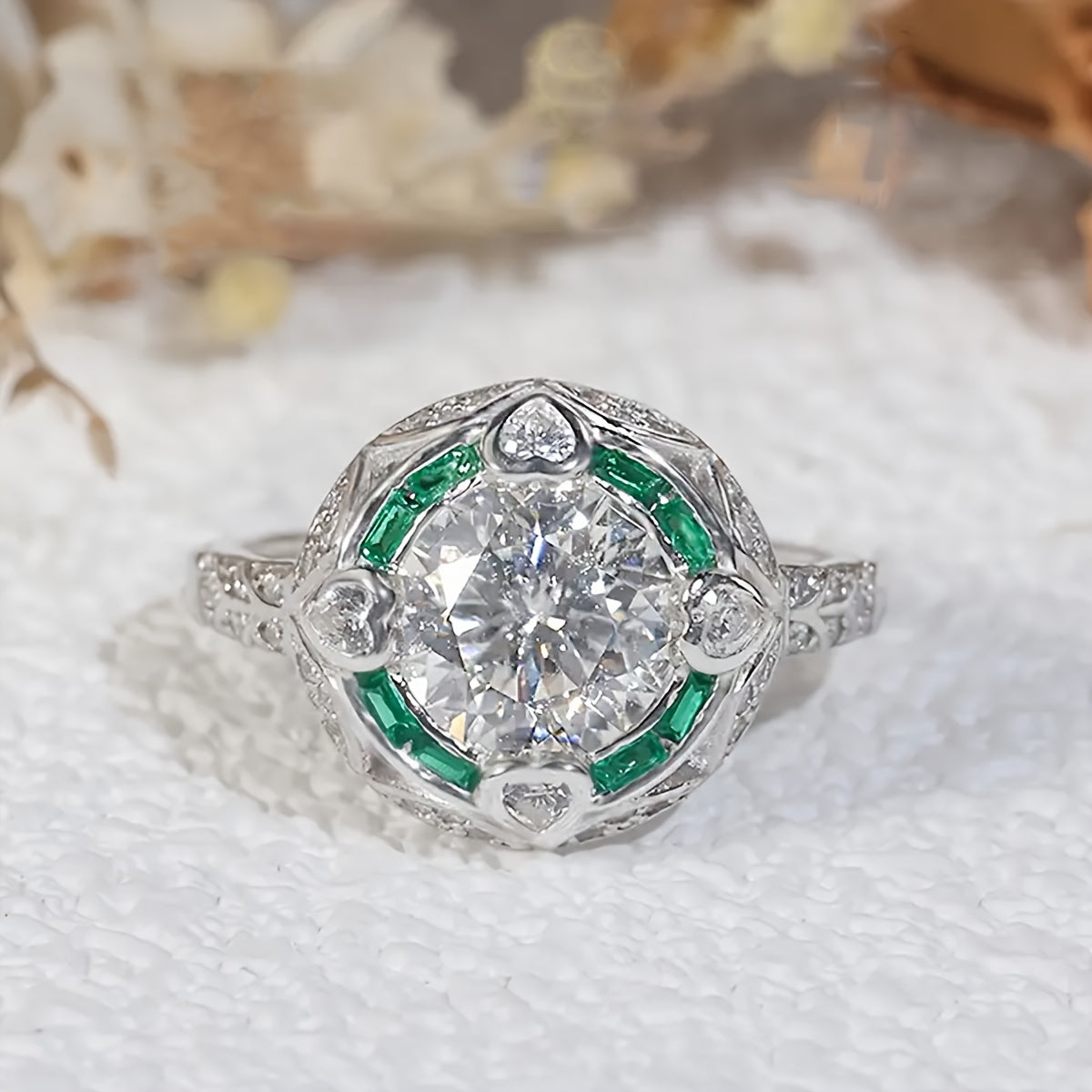 Stunning 2Ct Moissanite Engagement Ring in Elegant Bohemian & Court Style for Women, Crafted in 5.6G of S925 Silver. Features a Round Cut with Beautiful Green Accents, Includes Gift Box - Ideal for Weddings and Valentine's Day.