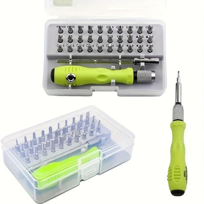 32-in-1 manual screwdriver and pliers set for electronic repair.