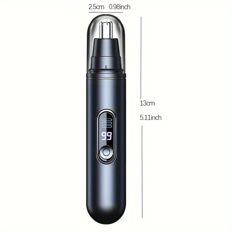 Portable USB Rechargeable Nose & Ear Hair Trimmer with Digital Display - Painless, Silent Operation for Men & Women, Stainless Steel Head