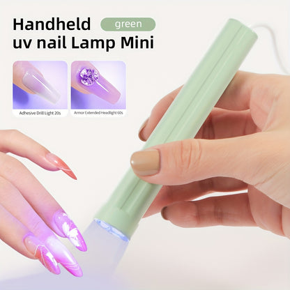 Portable UV Nail Curing Lamp Mini - Handheld LED gel polish dryer with direct plug-in design, USB powered unscented nail art lamp.