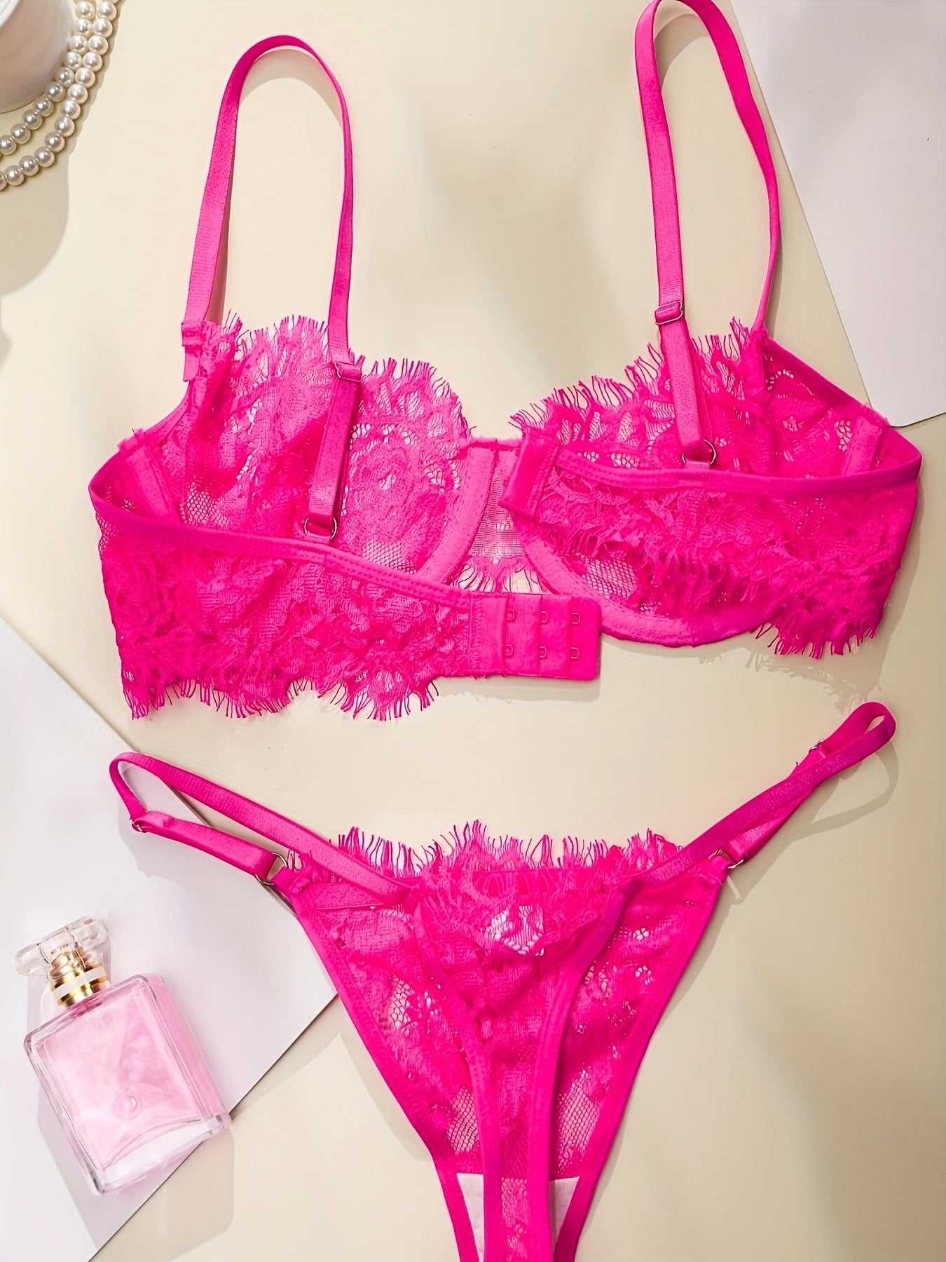 Stylish lingerie set with lace and straps.