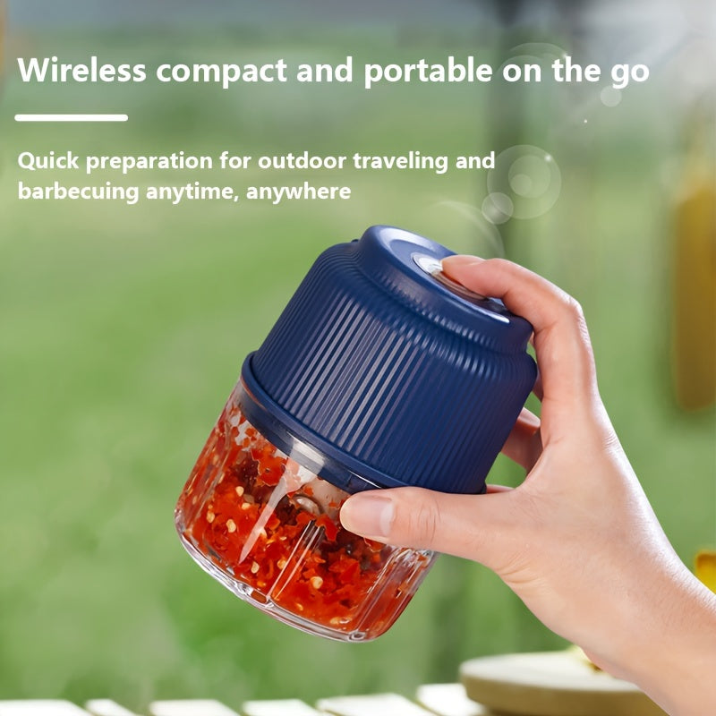 Portable Electric Garlic Chopper with 260ml Glass Container, USB Rechargeable Lithium Battery, Ideal for Outdoor Travel & BBQ, Includes Various Accessories