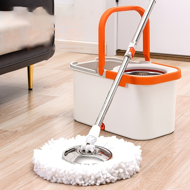 Introducing the Rotary Mop and Bucket Set, made from durable Stainless Steel and Polypropylene materials. This set features a 360° Swivel System and includes 2 Microfiber Mop Heads for efficient multi-surface cleaning. Perfect for household use, it is