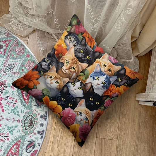 Polyester Throw Pillow Cover with Glam Style, Featuring a Kitten Collage Design - 44.96x44.96 cm, Machine Washable Decorative Cushion Case with Zipper Closure for Home and Various Room Decor. Insert not included.