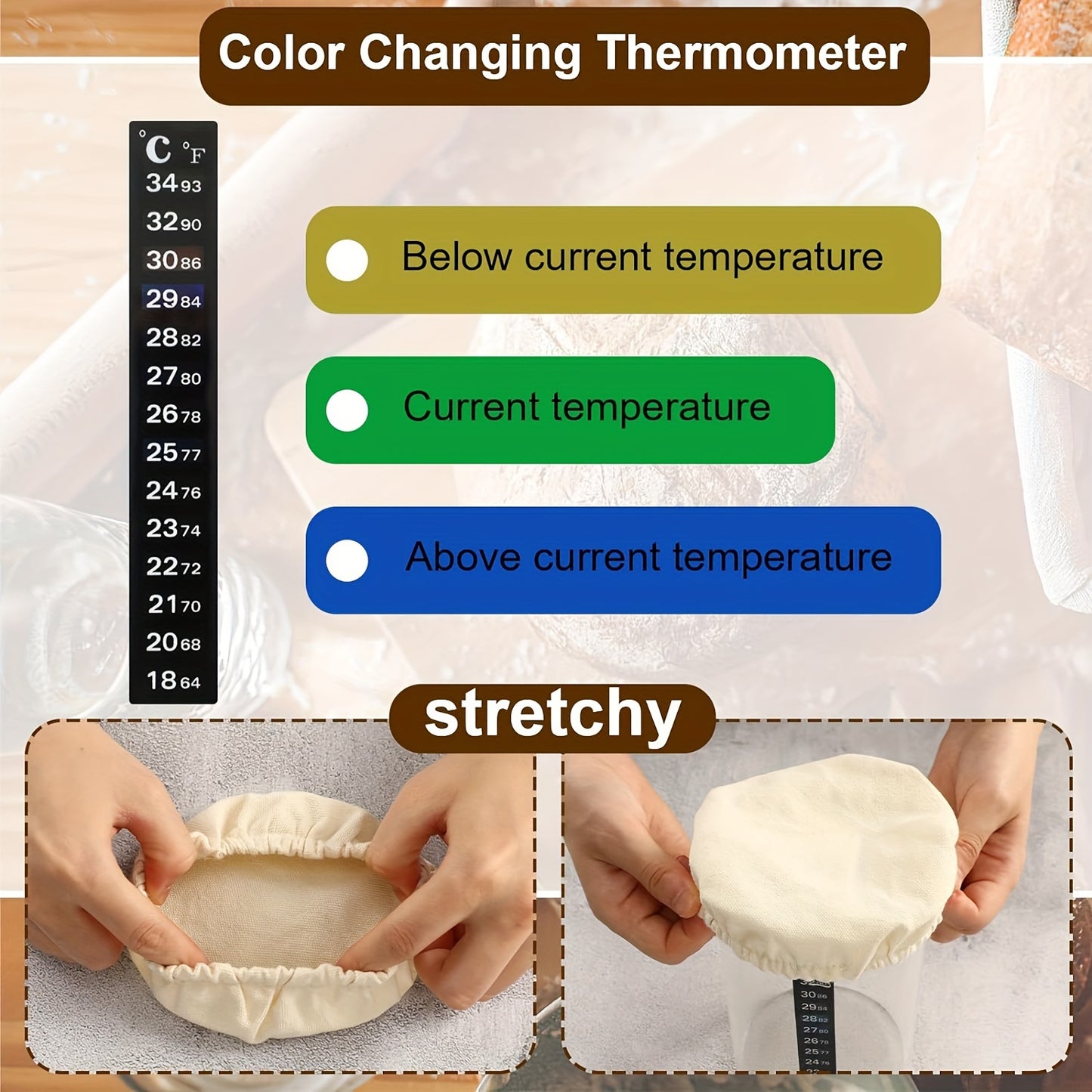 Sourdough Starter Kit includes cloth covers, temperature gauge, and date marker for 7.62-10.16cm jars.