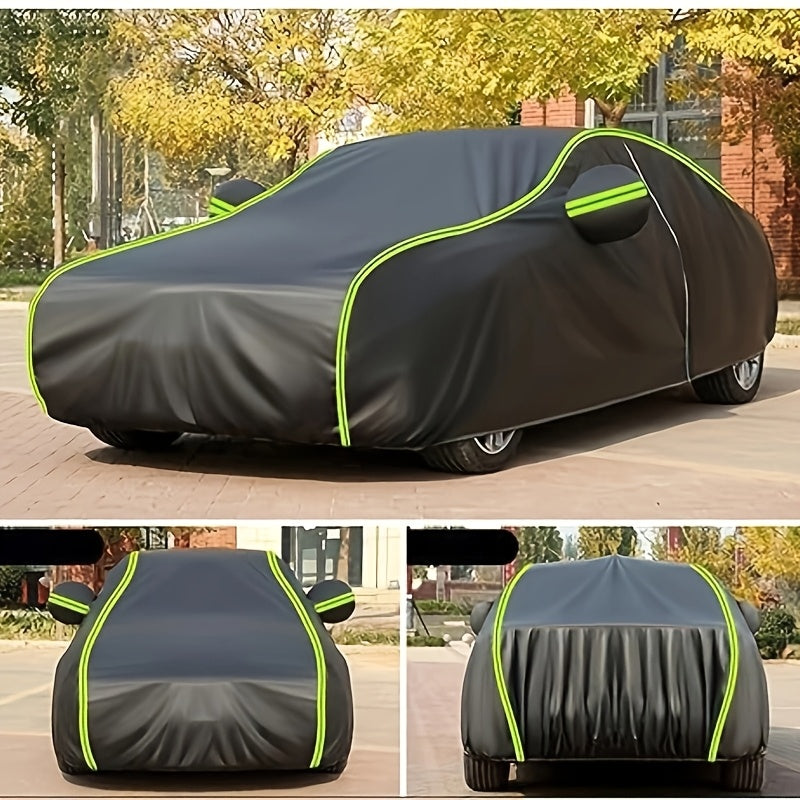 Outdoor car cover for SUV made of thickened 190T polyester fabric for full protection from sun, dust, rain, snow, scratches, and UV rays.