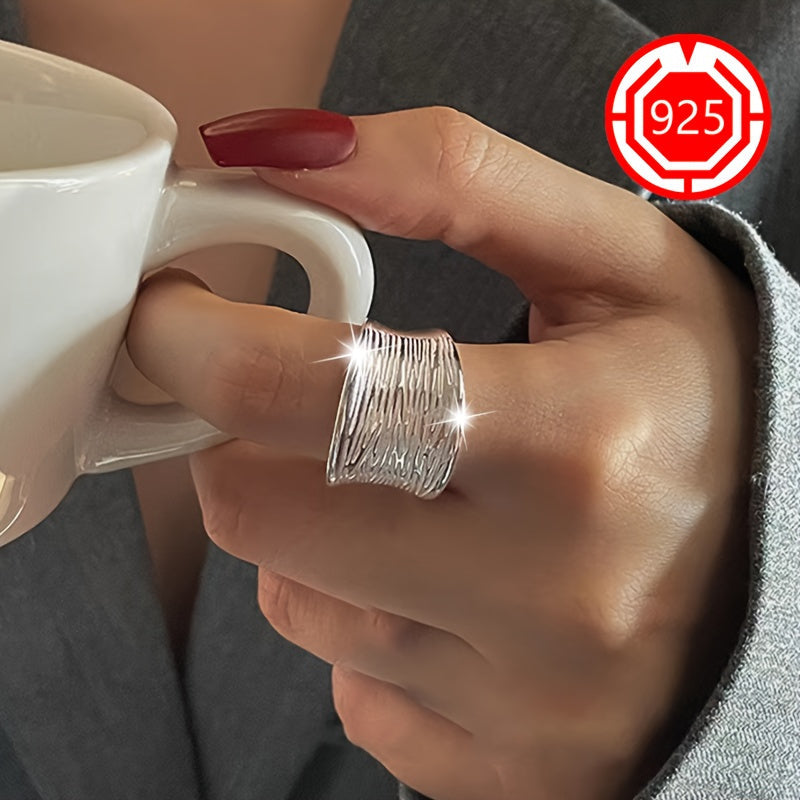 Stylish 925 Sterling Silver Ring featuring an 18K Gold-plated Geometric Wide Band that is Adjustable, perfect for Women - Hypoallergenic and on-trend Hip-hop Finger Ring, ideal for both Social Events and Everyday Wear - A one-of-a-kind Gift for Friends