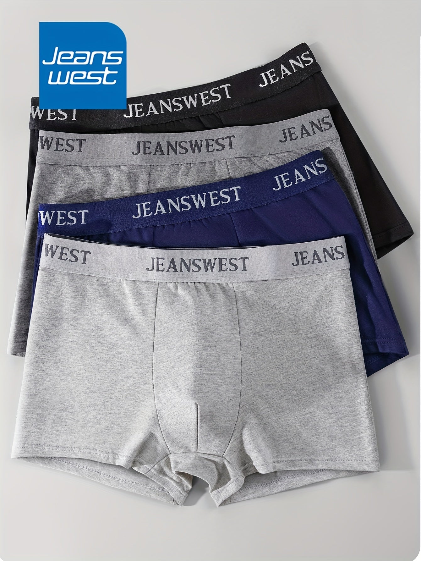 4-Pack JEANSWEST Men's Cotton Boxer Briefs in Solid Color, Medium Stretch Fabric. Casual Underwear with Comfortable 96% Cotton and 4% Elastane.