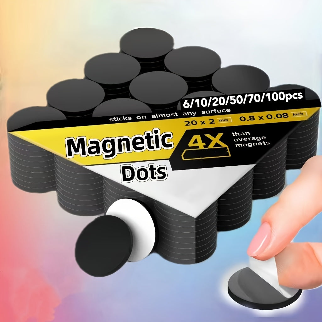 Self-Adhesive Mini Magnetic Dots in 6/10/20/50/70/100pcs, Strong Synthetic Rubber Tape, Flexible, Reusable, Multi-Purpose Office and Craft Supplies. Easy Peel & Stick for Notes, Photos