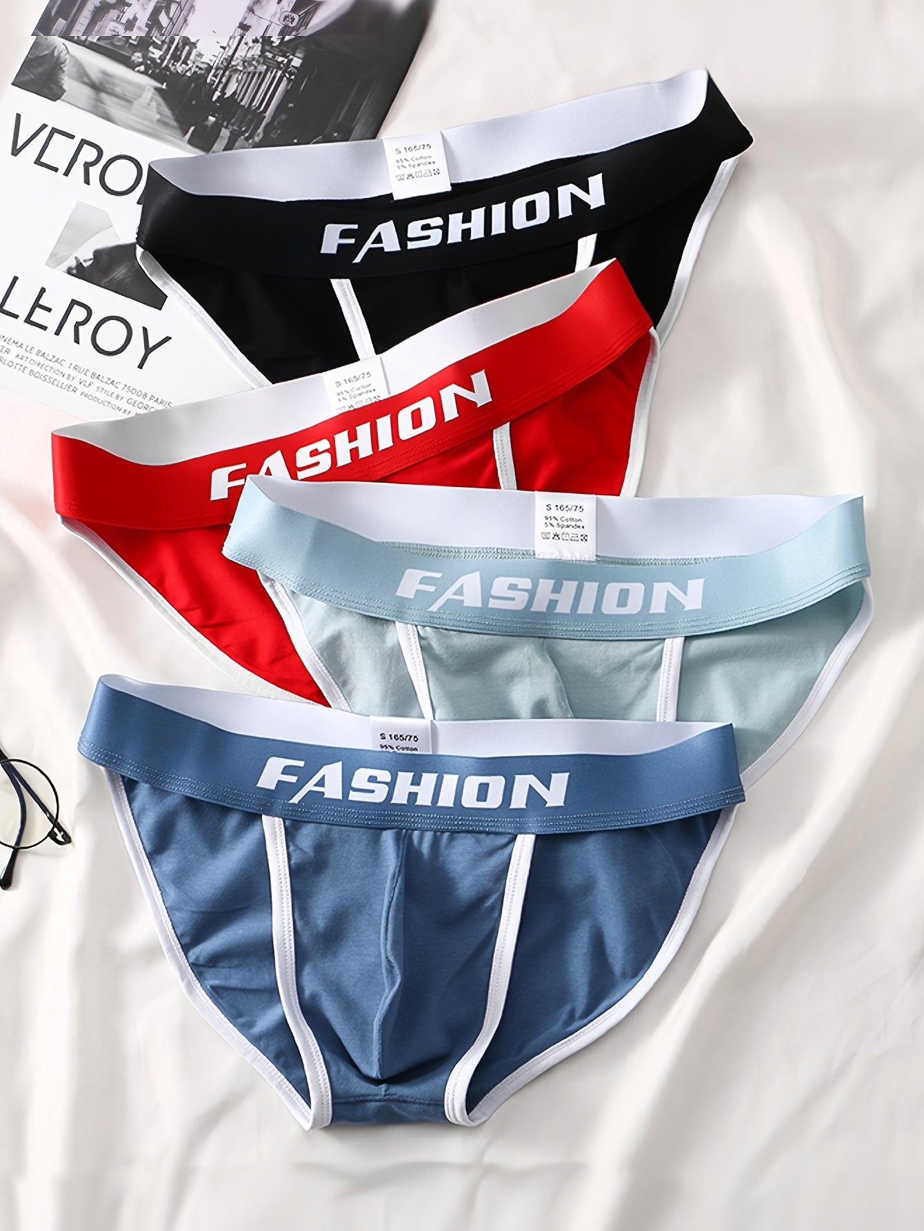 4 Men's Cotton Briefs with U Convex design, breathable and comfortable