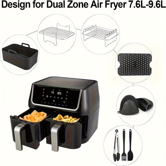 Upgrade your air frying experience with this 9-piece set of accessories made from high-quality 304 stainless steel. Compatible with popular air fryer models like Ninja Foodi, Instant Vortex, Tower T17088, and Salter Dual Zone Deep Air Fryer 7.6L-9.6L