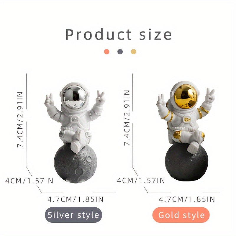 Chic astronaut figurine set with golden egg decor - perfect for home or office; great birthday gift for space enthusiasts.