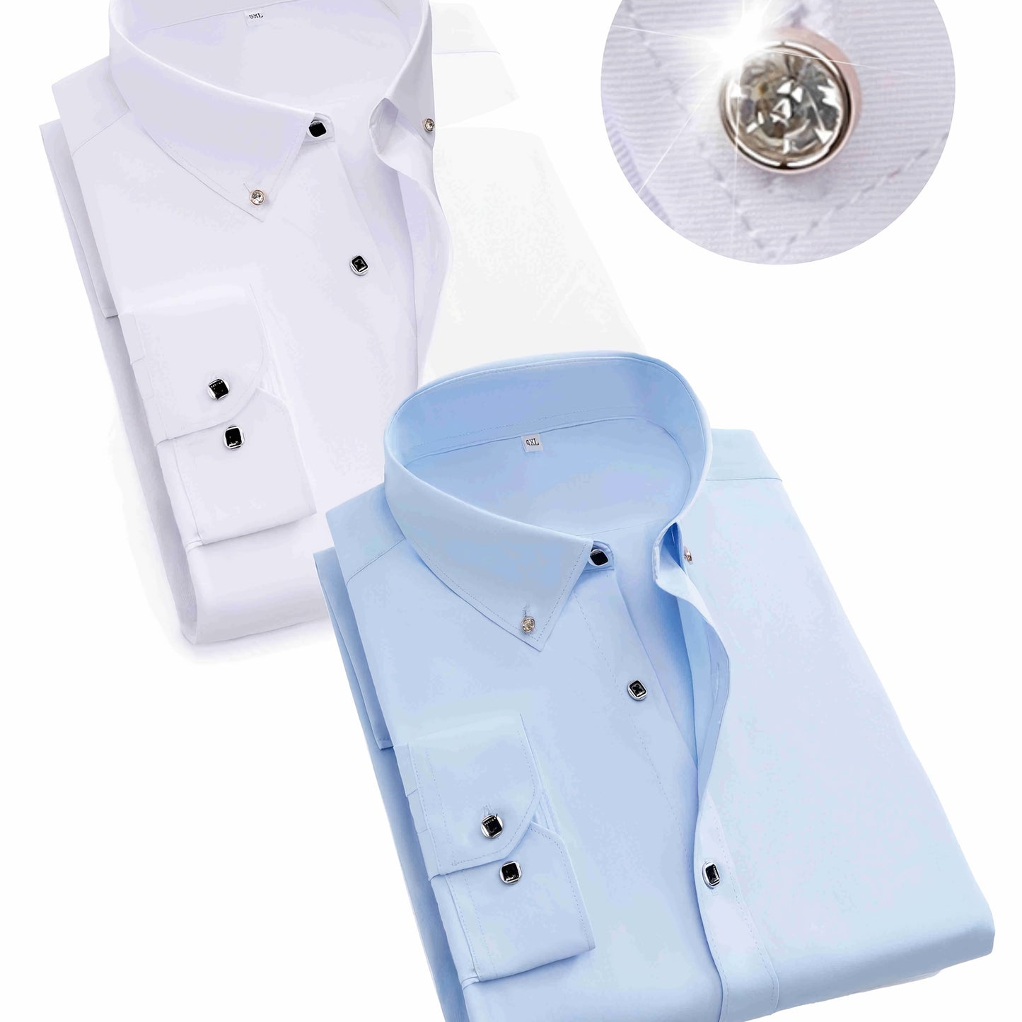 2 Men's Plus Size Dress Shirts, Long Sleeve Collared Button-Ups for Business in Spring/Fall