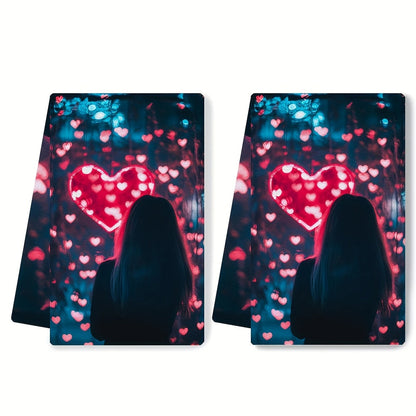 This bundle includes a set of two ultra-soft kitchen towels, ideal for enhancing your holiday decor with their concert wave heart lights design. These towels are highly absorbent, easy to clean in the washing machine, and measure 40.64x60.96 cm.