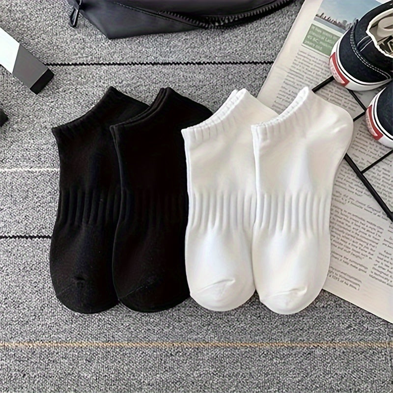 4 White Mid-Calf Socks: Soft, Stretchy Polyester Blend, Breathable Knit for Sports & Casual Wear, Ideal for Couples Matching