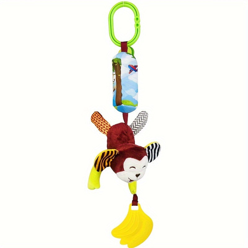 Cute Animal Wind Chime Teething Toy featuring Cartoon Fox, Blue Cat, Monkey, Elephant & Owl - Great for Babies' Crib or Car Seat - Perfect for Christmas, Thanksgiving, Halloween, and Easter gifting.