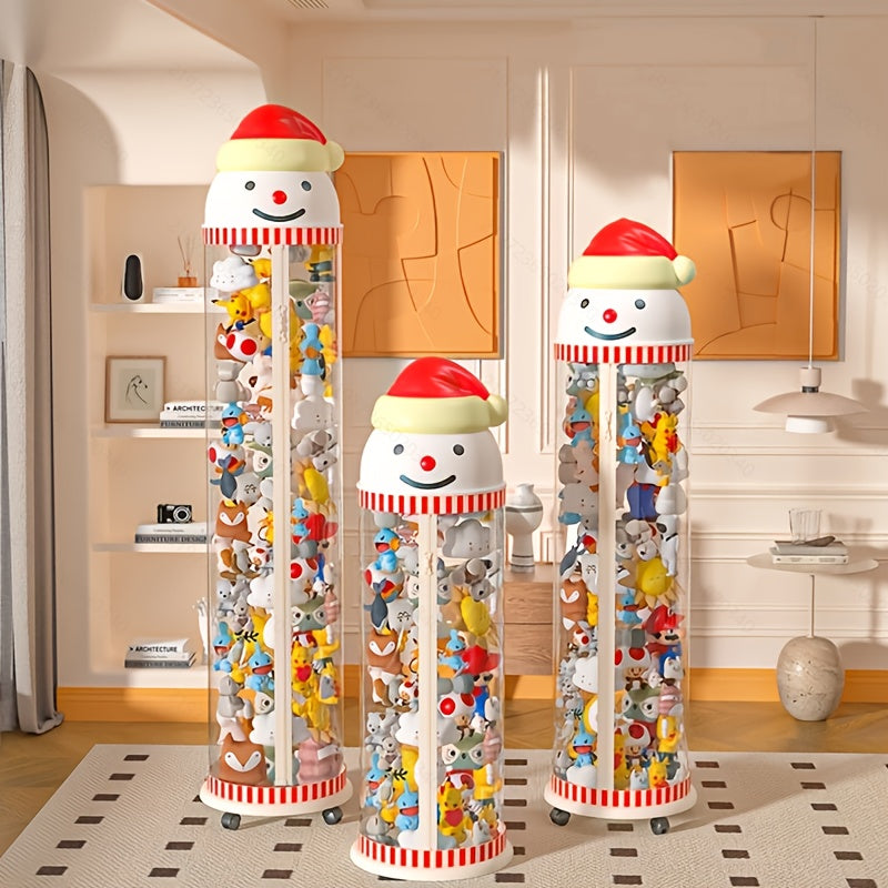 1 Snowman storage container made of contemporary plastic with zipper access, ideal for organizing and displaying stuffed animals, toys, and gifts for various occasions.