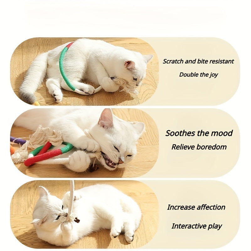 1 piece of durable cat bite rope toy for indoor cats, designed for teeth grinding and oral cleaning.