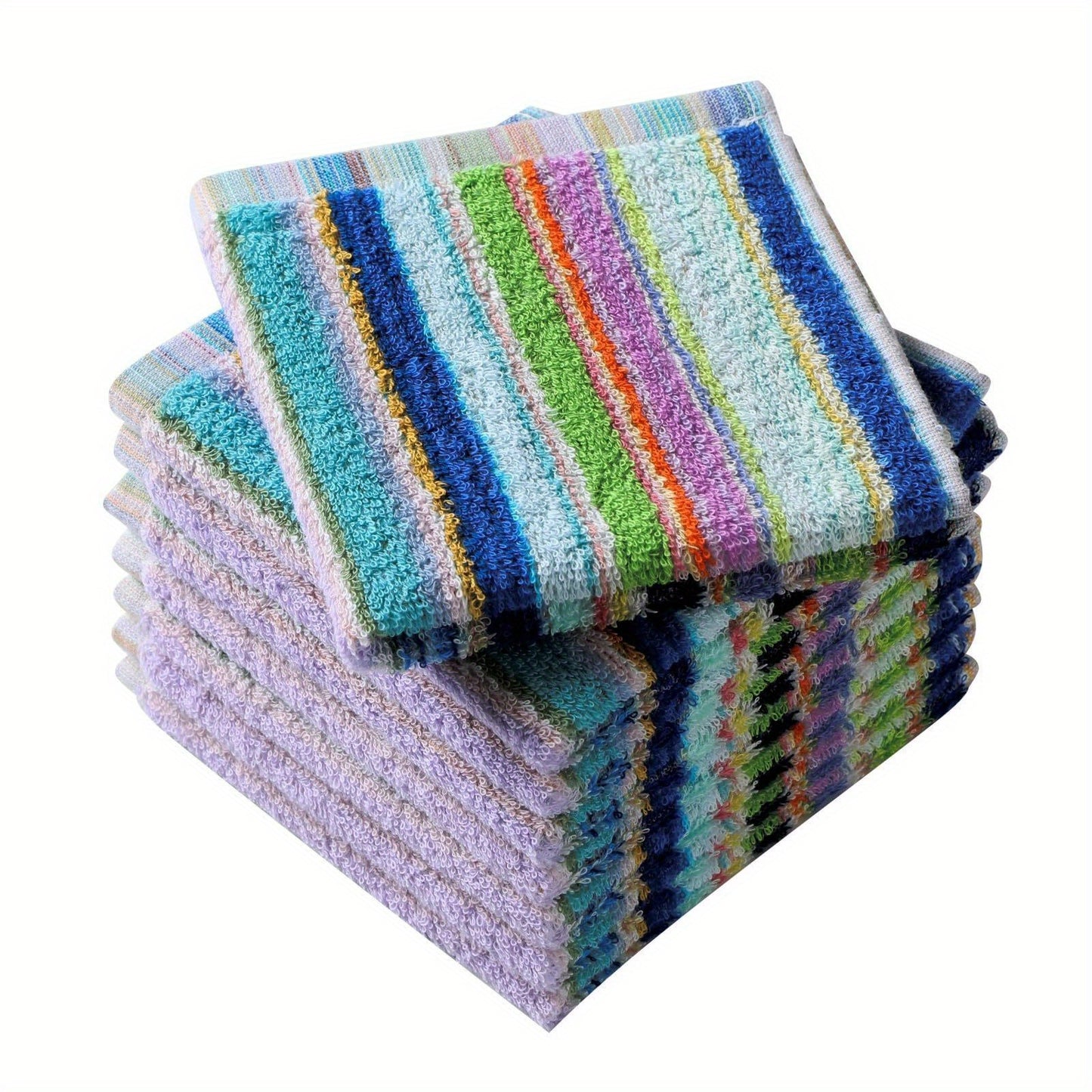 6/12 Pack of 100% Cotton Washcloths with Hanging Loop, Contemporary Knit Fabric Striped Hand Towels, Soft Absorbent Cleaning Rags for Kitchen & Home, Space-Themed Square Design, 500 GSM