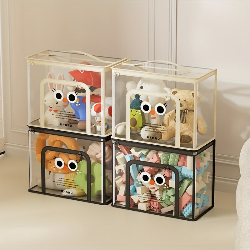 UFORU Large Capacity Toy Storage Basket is a PVC organizer with lid for home organization in living rooms, bedrooms, and playrooms.