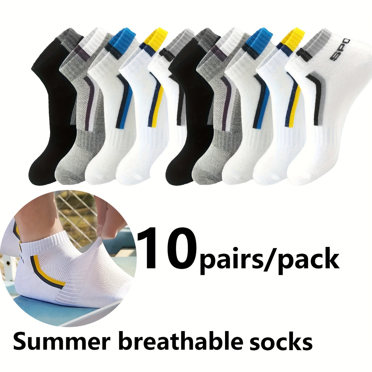 Spring/Summer Thin Breathable Men's Short Socks in 10/20/30 Pairs, Comfortable for Casual Travel