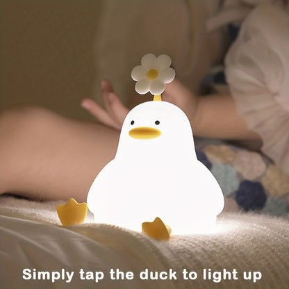 Cute Flower Duck Night Light with adjustable brightness and rechargeable feature, a creative gift for kids.