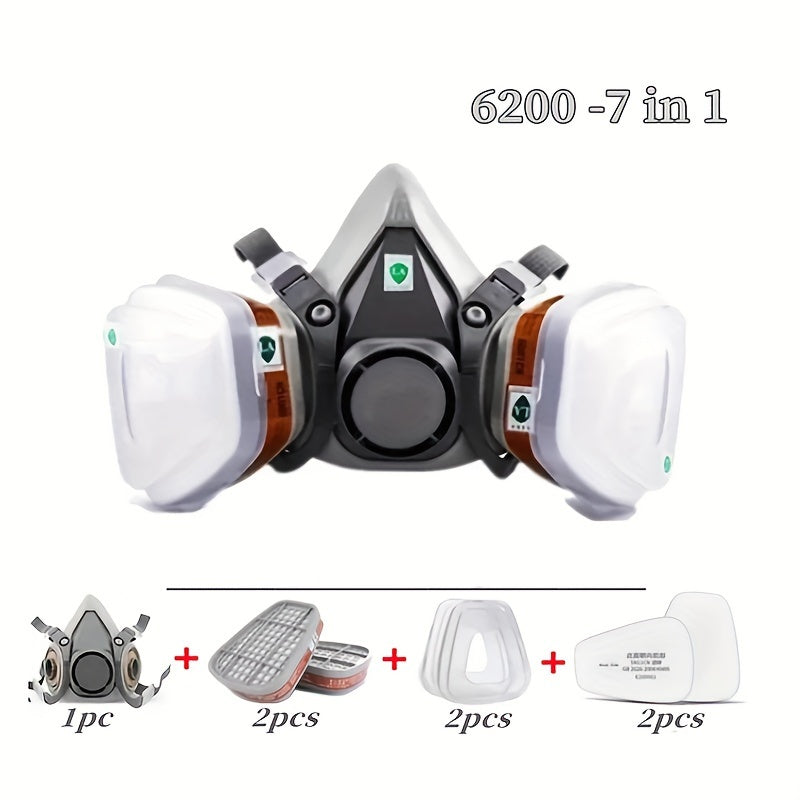 6200 Half Face Mask with Chemical & Pesticide Gas Filter, Dust Mask Set, Pull-On Safety Work Gear, Plastic Material