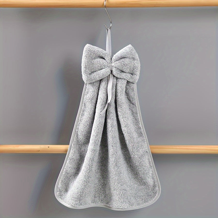 2 Bowknot Hanging Towels - Soft, Quick-Dry Coral Fleece with Loop for Kitchen & Bathroom - Ideal for Cleaning & Drying