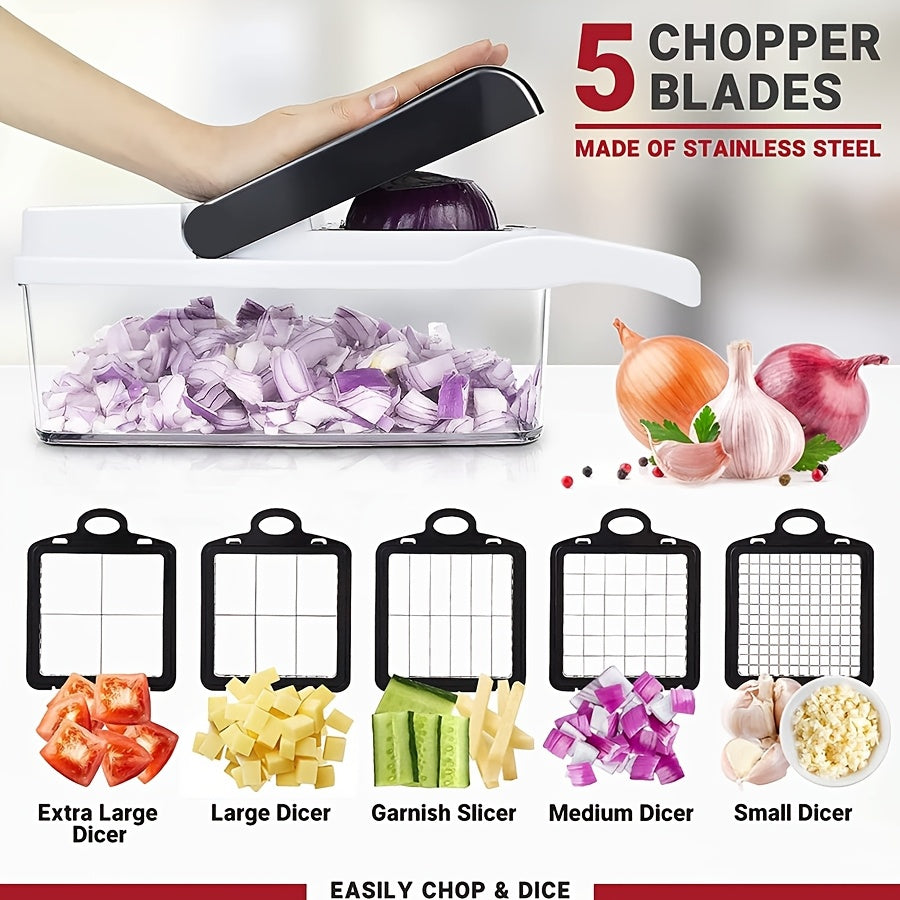 22 in 1 Vegetable Chopper with 12 Blades, Slicer, Dicer, and Strainer.