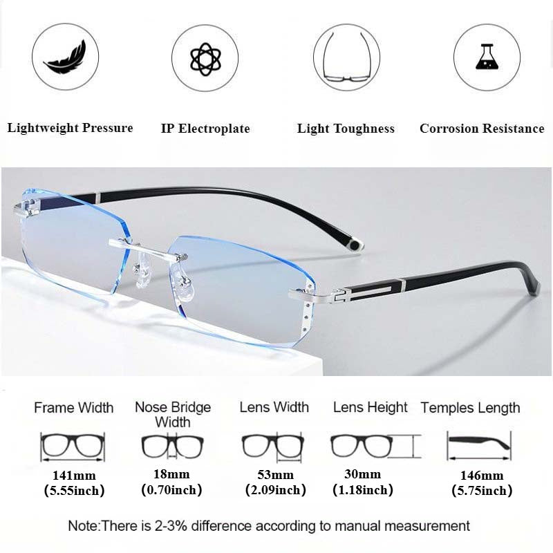 VIGO TR90 Photochromic Reading Glasses with Rimless Clear Lenses for Men and Women, Color Changing Presbyopia and Myopia Function.