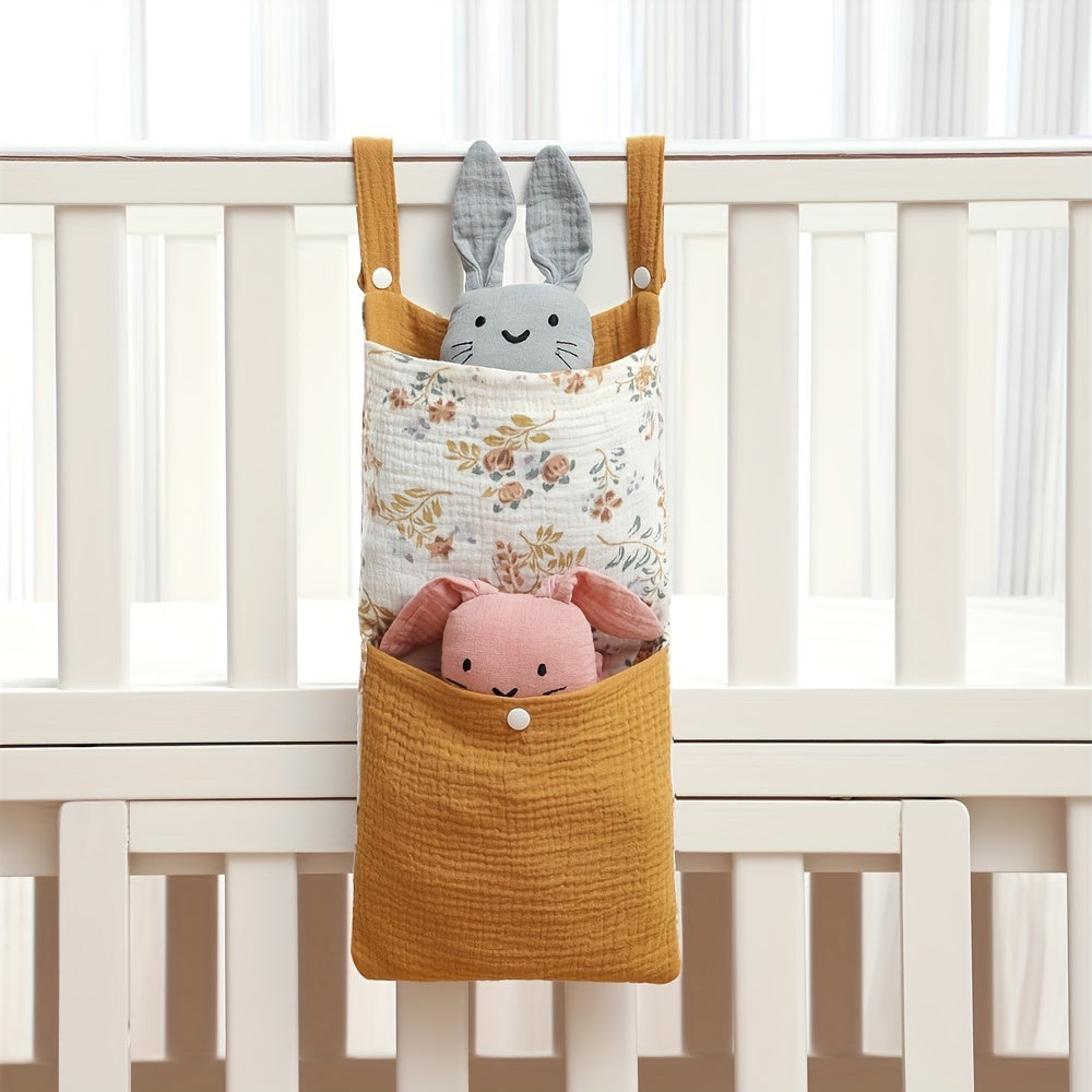 This Dual Pocket Hanging Storage Bag is the perfect bedside organizer for a youngsters' room. It is ideal for storing toys, diapers, and bottles, making it perfect for strollers and home organization. It also makes an excellent Thanksgiving or Christmas