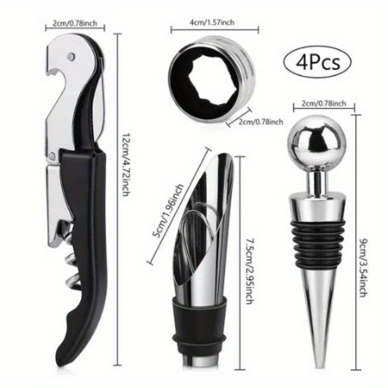 Stainless Steel Manual Corkscrew Set - Includes Seahorse Knife, Pourer, Stopper - No Electricity Required