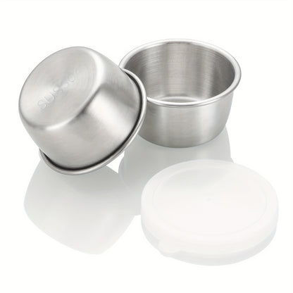 Set of 2/4/6 leakproof 1.6oz stainless steel salad dressing containers with clear lids, ideal for bento boxes and on-the-go meals.