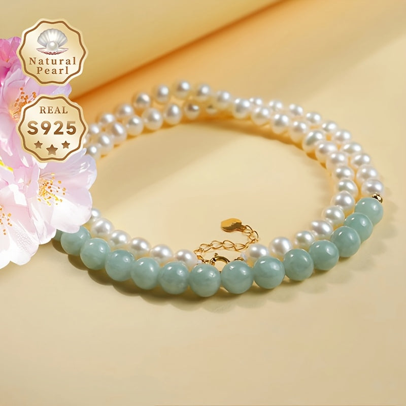 Elegant MUFAN Women's Fashion Pearl Necklace with Natural Freshwater Pearls (5-6mm) in S925 Silver. Adjustable Length and Vintage Style, Perfect for Daily Wear and Gifting. Includes Gift Box and Ideal for June Birthdays.