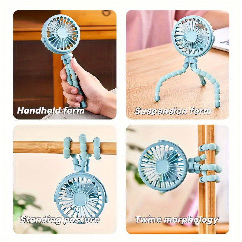 Portable Octopus Fan with Flexible Tripod - USB Rechargeable Handheld Electric Fan, Perfect for Stroller, Travel, and Outdoor Use. Made of Durable Plastic, Great Gift Idea for Friends, Holidays, or Birthdays.