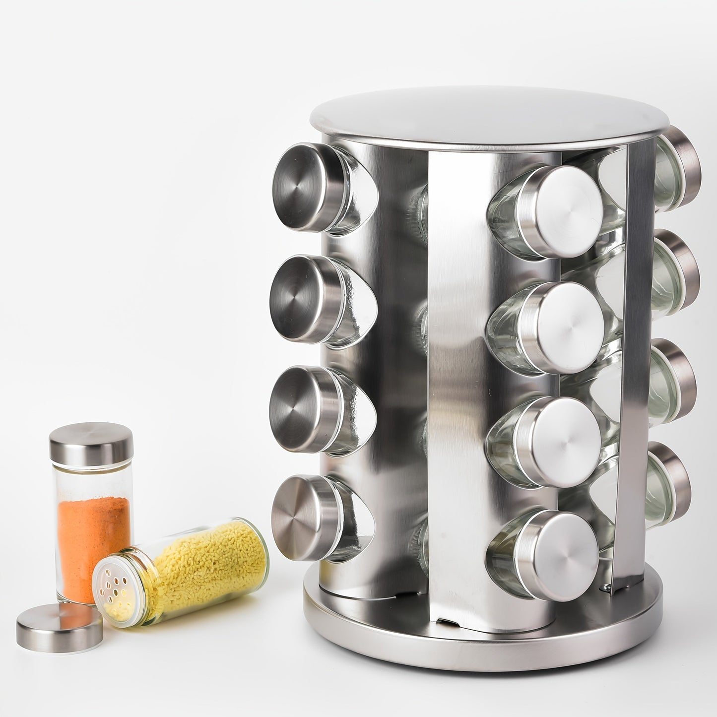 1 piece of Spice Rack Set with Revolving Countertop Spice Rack, Spice Jars, and Seasonings Sets for Countertop or Cabinet Organization. This Multifunctional Rotating Seasoning Organizer is perfect for Kitchen Spice Storage and comes with a Spice Tower