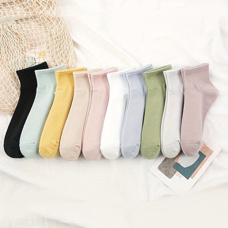 10 pairs of soft and comfortable crew socks for women, versatile and all-match.