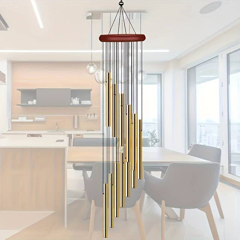 12-tube Gold Aluminum Wind Chime - Wall-mountable Decor for Outdoor Spaces