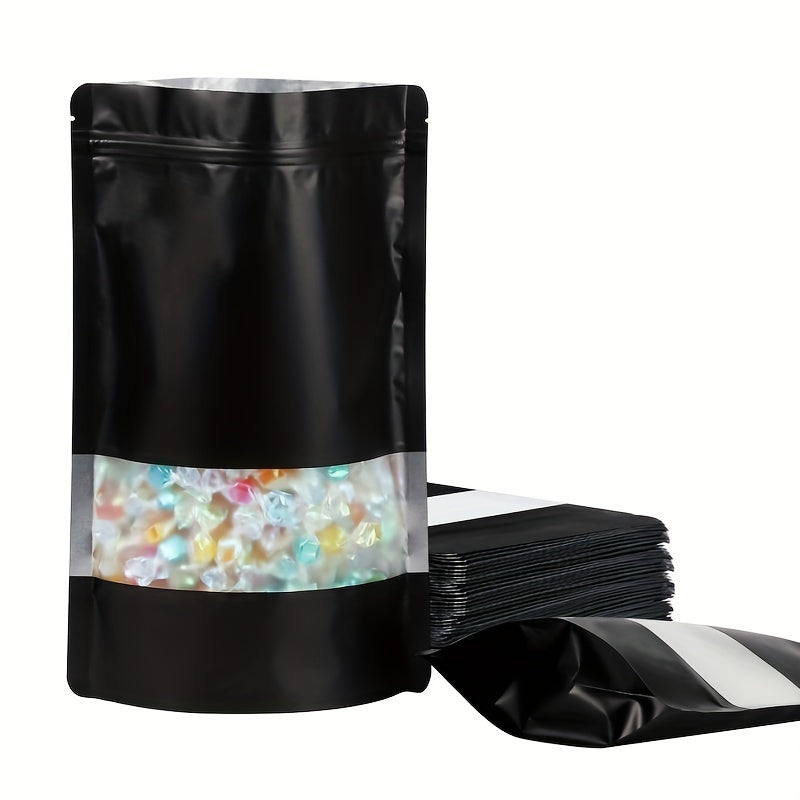 50pcs of Black Open Window Packaging Bag for Biscuits, Candy, Coffee, Flower Tea, Frosted Self-Sealing Bag