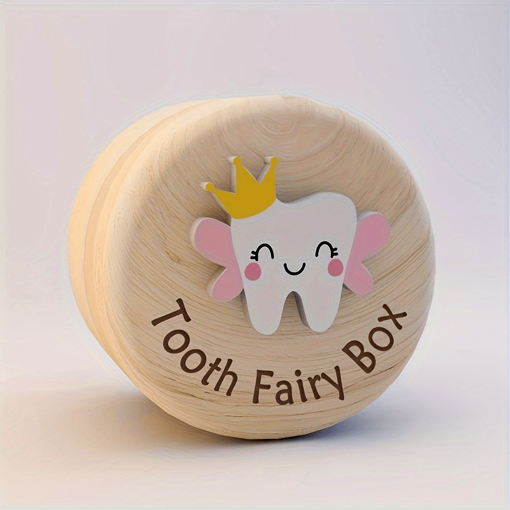 Enchanting Fairy Wooden Tooth Box featuring intricately crafted 3D teeth design - A cherished keepsake for new parents, and a thoughtful gift for Christmas, Halloween, Thanksgiving, birthdays, and Valentine's Day. Perfect for storing precious trinkets.