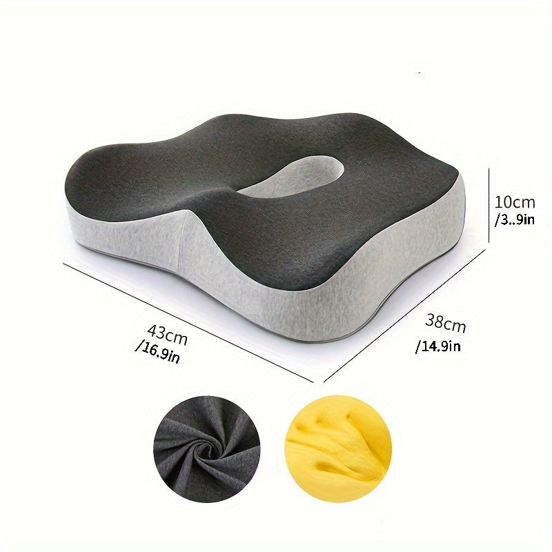 Memory foam seat cushion for extended sitting comfort at home, office, car, or wheelchair - designed for hip, tailbone, coccyx, and sciatica relief.