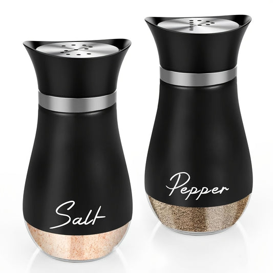 4 oz glass bottom salt and pepper shaker set with stainless steel lids for kitchen, RVs, camping, and barbecues.