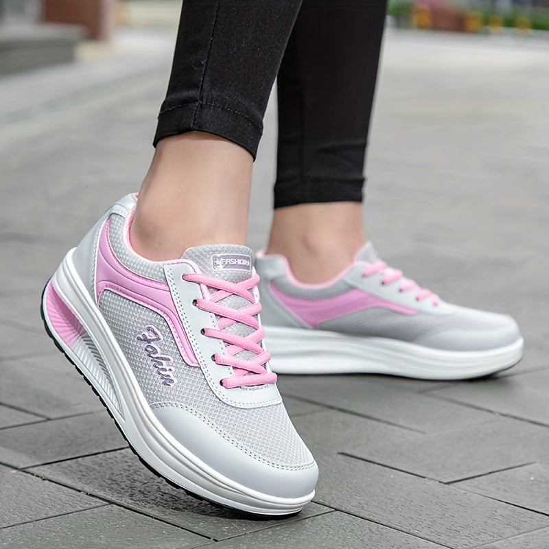 Women's fashion walking shoes with shock absorption wedges, breathable for outdoor casual wear.