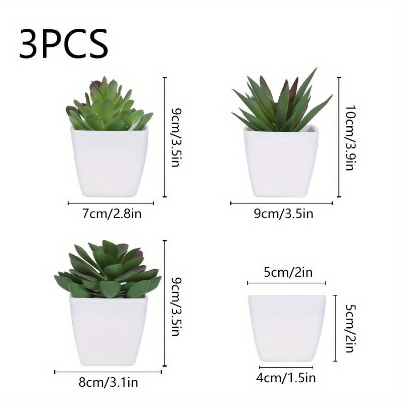 Artificial succulent plants in mini pots, perfect for indoor decoration in offices or rooms.