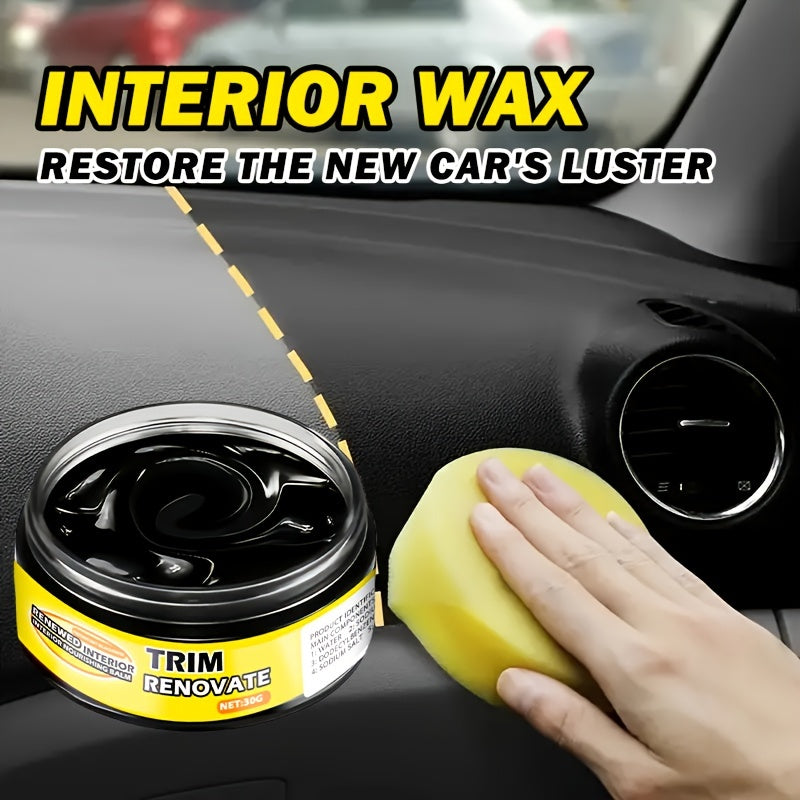 Car restoration wax with multi-purpose use: interior shine, tire protection, black vehicle yellowing repair, and nano crystal plating for dashboards.