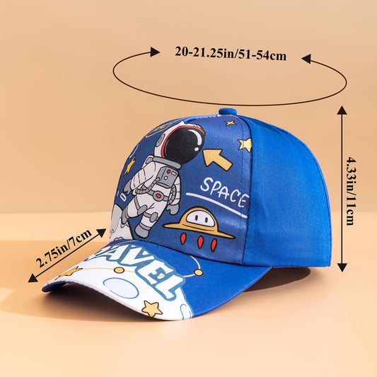 Astronaut-themed 2-piece set for boys - includes baseball cap and sling bag made of breathable polyester with star pattern. Features adjustable buckle and fits ages 3-14. Perfect for daily