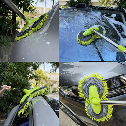 Green long handle car wash brush with ultrafine fiber for car care external cleaning, no power or battery needed.