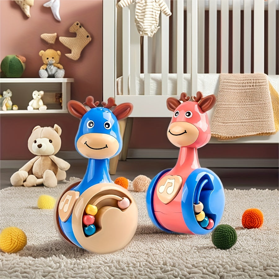 Fawn sliding tumbler rattle toy made of ABS material, ideal for young learners, encourages interactive play and development.